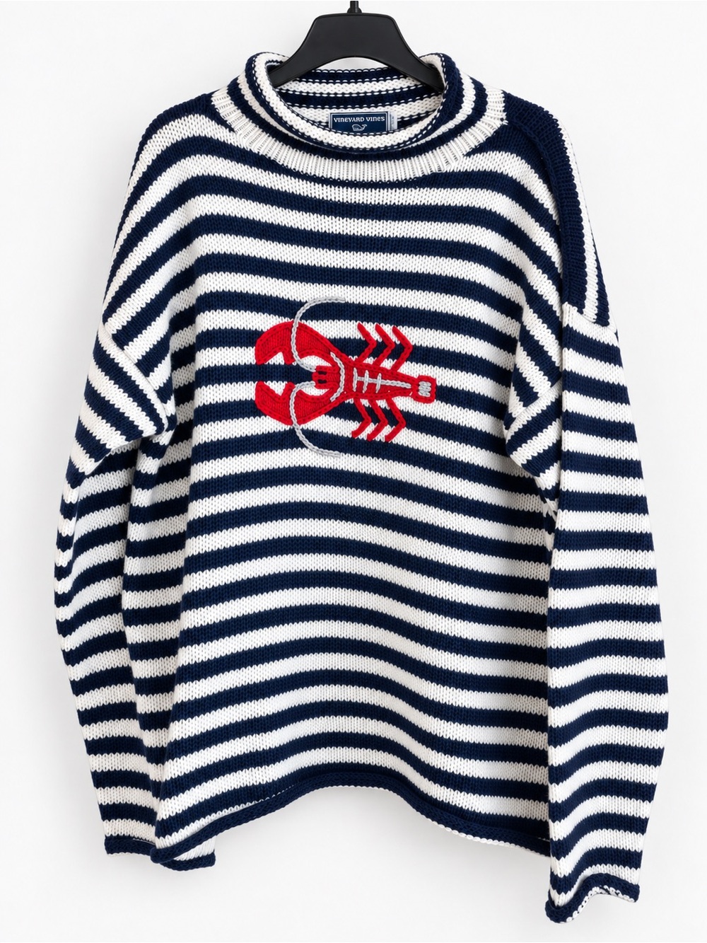 Vintage Alpaca Wool Lobster Striped Sweater Rolled Neck Est XL/XXL